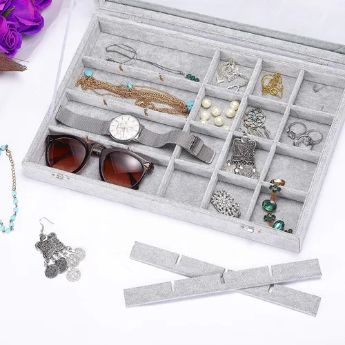 Vista 4 de Wuligirl - Joyero organizador de terciopelo para aretes, collares y pulseras con tapa transparente de exhibición, almacenamiento de joyas
