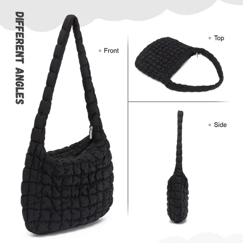 Vista 3 de KUANG! Bolsa grande acolchada para mujer, bonita bolsa de mano acolchada, bolsa cruzada inflada, bolsa de hombro acolchada de algodón