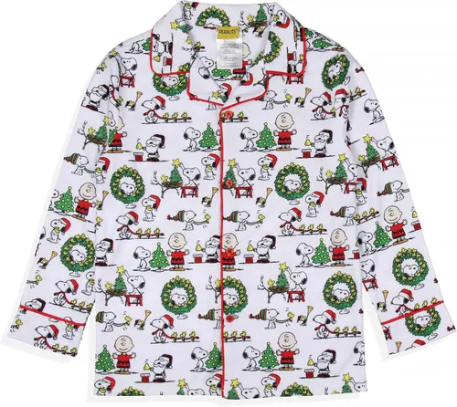 Vista 4 de INTIMO Juego de pijama navideño de Peanuts Charlie Brown Snoopy con botones para la familia Niño Blanco