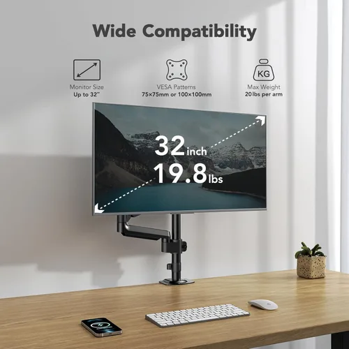 Vista 2 de HUANUO Brazo de monitor único, soporte alto para monitor de computadora para pantallas de 13 a 32 pulgadas con capacidad para 4.4-19.8 libras