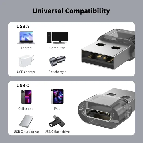Vista 5 de Adaptador USB-A a USB-C paquete de 5 unidades, convertidor cargador USBC hembra a A macho, convertidor USB a USBC para iPhone 15 Plus Pro Max/Apple
