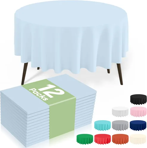 Vista 14 de misaya Paquete de 4 manteles desechables de plástico, mantel redondo impermeable de 84 pulgadas, a prueba de fugas y resistentes manteles Azul