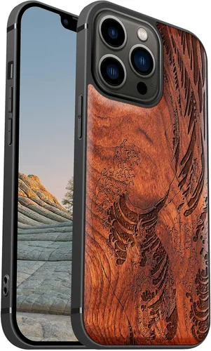 Vista 18 de Carveit Funda magnética de madera para iPhone 13 [madera natural y TPU suave] Funda protectora de madera única y elegante a prueba de golpes