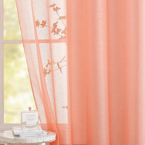 Vista 6 de 2 paneles de cortinas traslúcidas coral para dormitorio de 63 pulgadas de largo, cortinas semitraslúcidas con ojales para sala de estar, cortinas