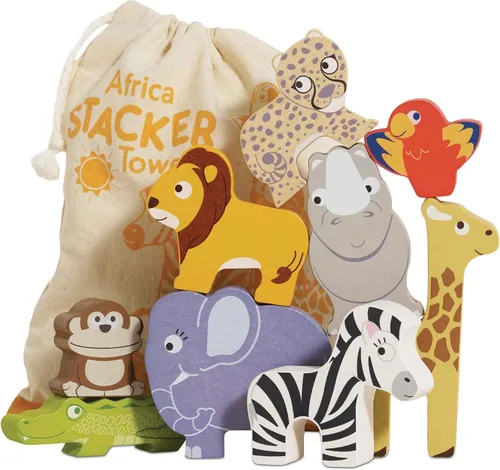 Vista 10 de Le Toy Van Torre apilable y bolsa de madera Petilou Andes 59.1 ft+ Sustainable Wooden Balancing Toy, Rainforest Animal Characters for Toddlers