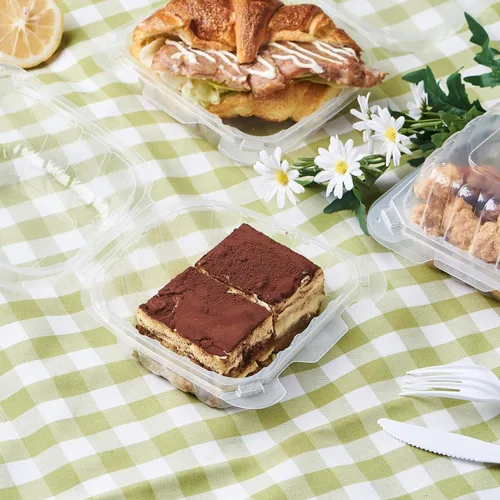 Vista 6 de Jaluxing 100 unidades de contenedores desechables de plástico transparente con bisagras para llevar alimentos, 15 cm de ancho, envases desechables