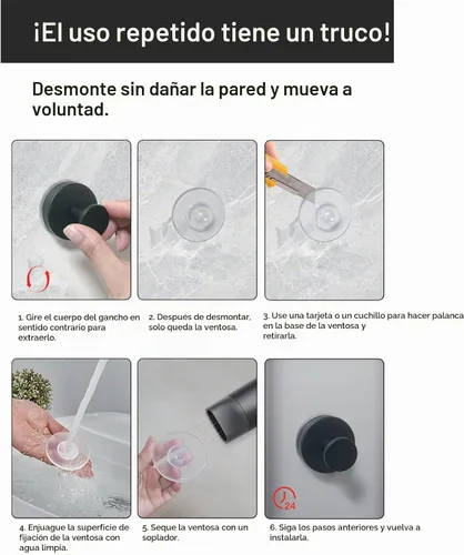 Vista 9 de Ganchos de ventosa para ducha, ganchos de toalla de acero inoxidable para pared de baño, puerta de cristal, cocina, espejo, azulejos, ganchos