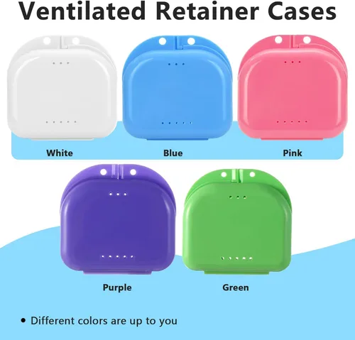 Vista 4 de Estuche de retención de ortodoncia de 2 piezas, estuche de retenedor, funda de dentadura con orificios de ventilación para protector bucal y hilo
