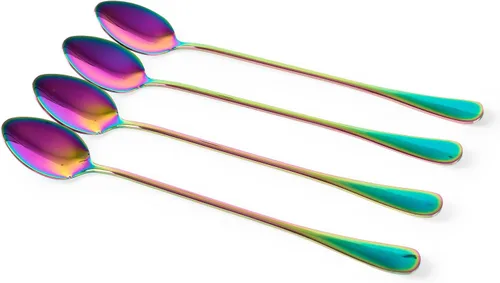 Vista 5 de dhrbsx Cuchara de té helado de mango largo, cucharas para mezclar cócteles, cucharas de café de acero inoxidable, cuchara de helado