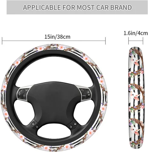 Vista 3 de Swono - Funda antideslizante para volante de conejito de Pascua, lindos conejos, mariposas, flores, rama a rayas, de neopreno, fundas para volante