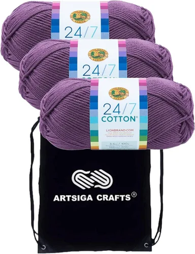 Vista 14 de Lion Brand 24/7 Algodón Blanco 761-100 (6-Carrillos - Mismo Lote de Tinta) Hila Gruesa Media #4 de Algodón para Crochet y Tejido con Bolsa