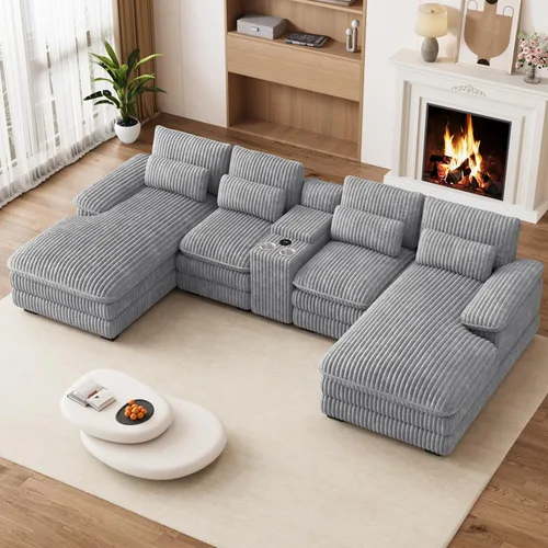 Vista 11 de Sofá Seccional Sofá Nube en Forma de U de 124" Sofás Modulares Esponjosos Sofá Nube para Sala de Estar de Gran Tamaño Moderno Conjunto de Sofá