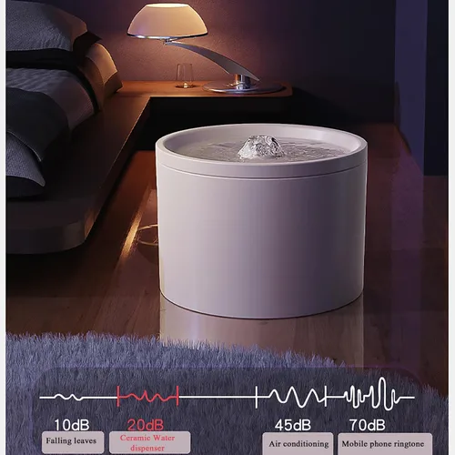Vista 5 de Fuente de agua de cerámica para gatos de 60.87 oz/1.8 L, dispensador automático súper silencioso para beber mascotas con 7 filtros de repuesto