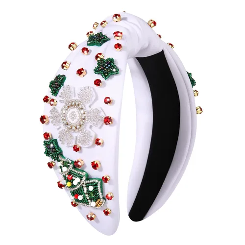 Vista 8 de boderier Diademas de Navidad para Mujeres Diadema de Árbol de Navidad con Cuentas Diadema Ancha Anudada de Cristal Accesorios para el Cabello