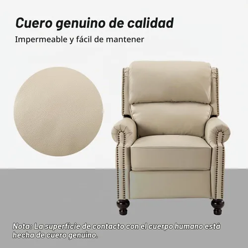 Vista 6 de HULALA HOME - Silla reclinable de piel auténtica, color beige