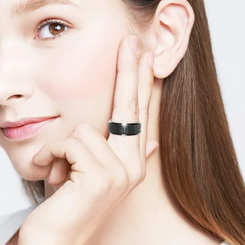 Vista 2 de Anillo giratorio para ansiedad para hombres, acero inoxidable, anillos de ansiedad para mujeres y hombres, 0.315 pulgadas de ancho, color negro