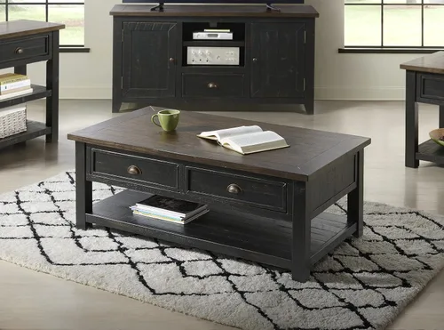 Vista 4 de Martin Svensson Home Monterey - Mesa de centro rústica de madera maciza Negro con tapa marrón