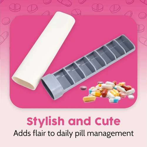 Vista 5 de Skywin Organizador de pastillas moderno, organizador de píldoras compacto semanal de 7 días, estuche de viaje pequeño para vitaminas y medicamentos