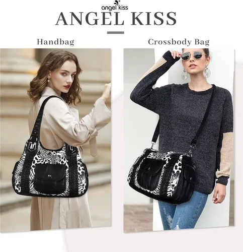 Vista 2 de Angelkiss - Bolsos y bolsos de mano para mujer, de cuero vegano lavado, bolso cruzado estilo hobo
