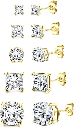 Vista 7 de Aretes de tuerca de circonia cúbica Dochais para hombre y mujer, de plata de ley 925, con poste, elegantes, hipoalergénicos, chapados en oro de 14k