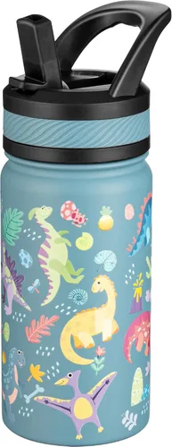 Vista 30 de Fanhaw Botella de agua aislada para niños de 14 onzas con tapa de pajita – Acero inoxidable de doble pared al vacío, a prueba de fugas, botellas