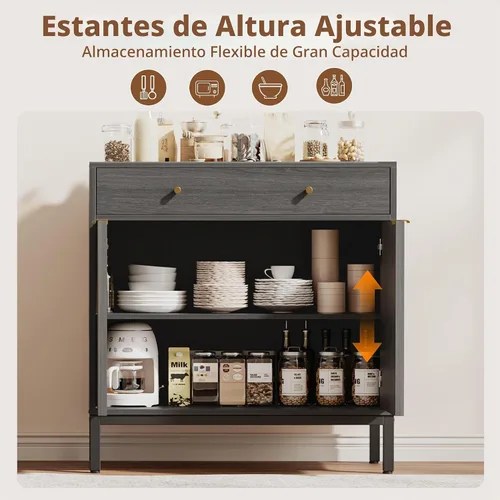 Vista 7 de Mericonia Aparador Buffet Gabinete Almacenamiento, Consola de madera moderna acanalada Credenza