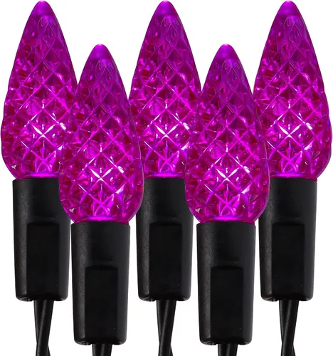Vista 11 de WATERGLIDE Luces de Navidad C6, 100 luces LED de 33 pies, guirnalda de luces facetadas de alambre verde con adaptador seguro, 8 modos
