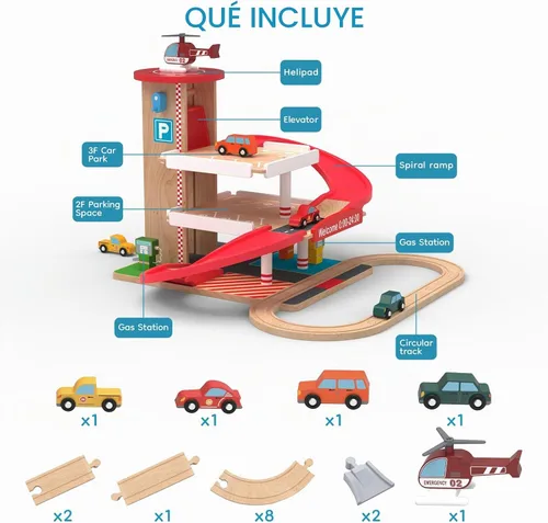 Vista 2 de Juego de juguetes de garaje de madera para niños pequeños de 3 a 5 años