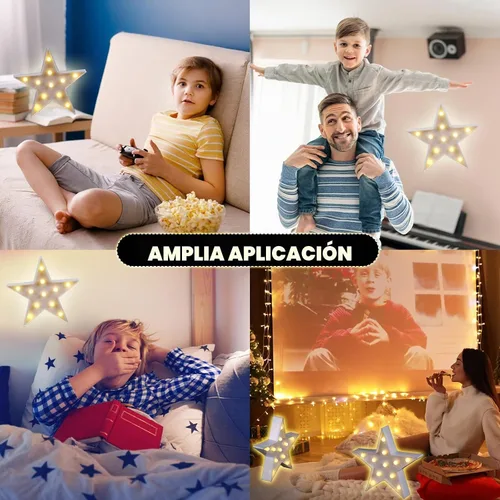 Vista 6 de Tarpop - Letrero de pared con luces LED de marquesina de estrellas, funciona con pilas, color blanco