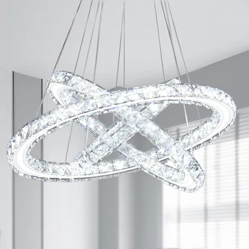 Vista 10 de Lámparas de araña LED de cristal modernas, lámparas colgantes con anillos (blanco frío 30/40/50 cm)