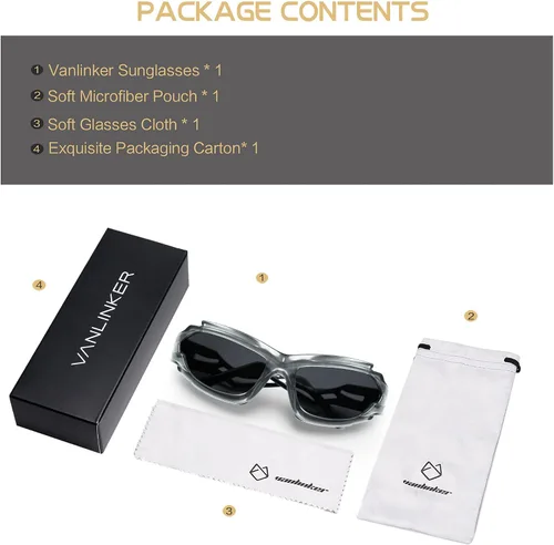 Vista 8 de VANLINKER Gafas de sol envolventes ovaladas para mujeres y hombres, a la moda, deportes, irregulares, color negro, gafas oscuras Swift VL9739