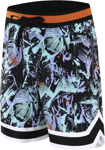 Vista 6 de Pantalones cortos de baloncesto para hombre, grandes y altos, con bolsillos con cremallera, cordones y cordones para entrenamiento atlético