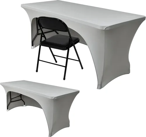 Vista 18 de Nasitos Paquete de 2 Manteles Ajustados de Spandex Negro para Mesas de 4 Pies - Cubierta para Mesa Plegable con Respaldo Abierto, Tela Lavable