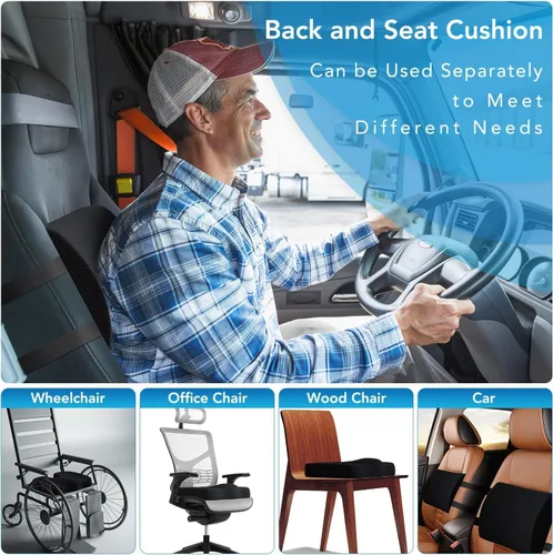 Vista 3 de Cojín de asiento para el coxis y almohada de apoyo lumbar para silla de oficina, vehículo, silla de ruedas de espuma viscoelástica, cojín