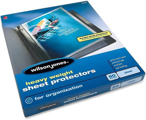 Vista 2 de Wilson Jones Protectores de hojas, peso pesado, carga superior, transparente, 50 hojas/caja (W21410)