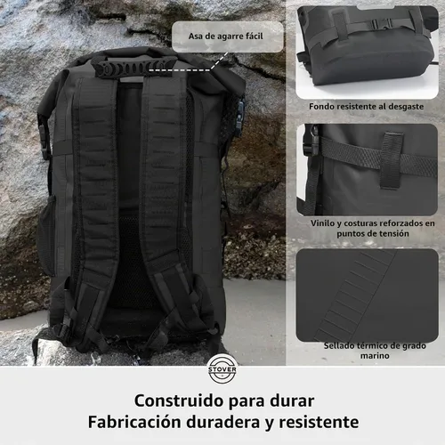 Vista 6 de STOVER - Mochila seca impermeable de 30/40/55L y funda para teléfono, bolsa seca flotante extragrande para kayak, viajes, senderismo, pesca Negro
