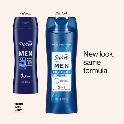 Vista 2 de Suave Champú y acondicionador 2 en 1 para hombre, Ocean Charge + desodorante antitranspirante para hombres, Ocean Charge, protección contra el sudor