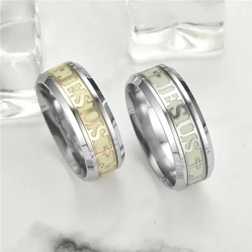 Vista 6 de hohrayway Anillo luminoso con cruz de Jesús y Cristianos, de titanio, fluorescente, adornos, regalo para hombres y mujeres, talla 6