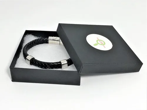 Vista 9 de Black Braided Leather and Silver Bracelet with Magnetic Clasp for Men and Women