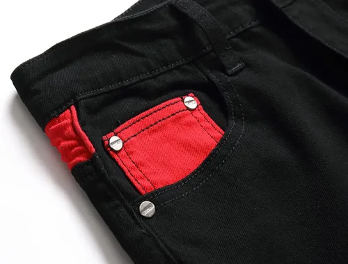 Vista 4 de RXXKKK Jeans clásicos de motociclista con cremallera y ajuste regular para hombre