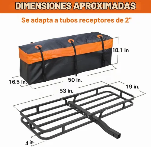 Vista 2 de WEIZE Cesta de Carga con Enganche para SUV, Camión - 53x19 Pulgadas, Capacidad de 500LB, con Bolsa Impermeable, Correa de Red, Tensor, Recubierto