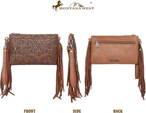 Vista 4 de Montana West Cowhair - Bolso cruzado de piel para teléfono celular, cartera para mujer, vaquera occidental, pequeño bolso cruzado