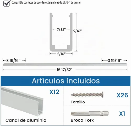 Vista 2 de Muzata Paquete de 12 cadenas de luces cuadradas de aluminio de 16.5