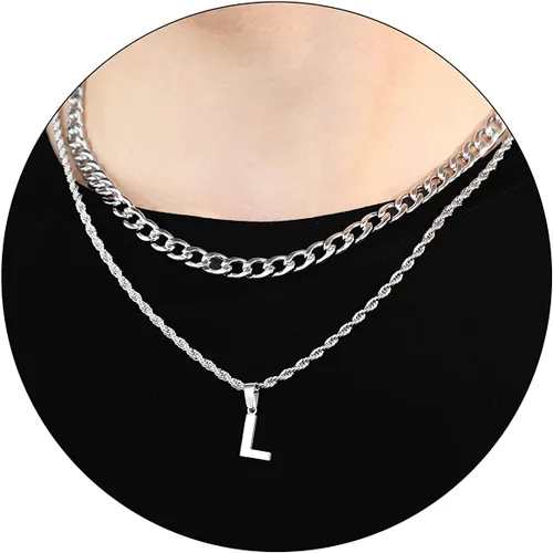 Vista 61 de SENRAN Collar con inicial en capas de la A a la Z para hombre, cadena de cuerda torcida de acero inoxidable de 18 a 20 pulgadas, dije de letra