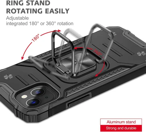 Vista 5 de Funda para iPhone 13 con protector de pantalla HD, soporte giratorio de grado militar de 360° (resistente) a prueba de golpes para iPhone 13/14
