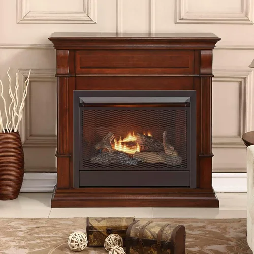 Vista 2 de Duluth Forge Chimenea de gas natural sin ventilación con repisa, 26,000 BTU, control remoto, acabado cereza caoba - Modelo # DFS-300NR-3AC