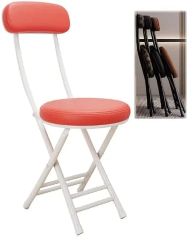 Vista 13 de Compact Foldable Bar Stool with Backrest & Round Cushion - Space-Saving Portable Chair for Kitchen, Dining, Living Room, Office & Balcony - Stylish