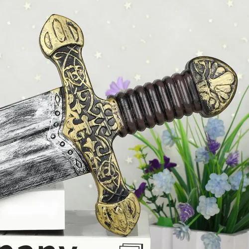 Vista 6 de quescu 2 juegos de espadas de juguete, espada romana de plástico con funda, accesorios de disfraz de guerrero medieval para Halloween, cosplay