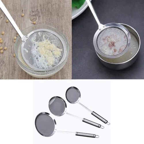 Vista 9 de Coladores de malla fina, SUS 304 de acero inoxidable de alta calidad, colador de alimentos de malla fina, colador de cocina, tamiz de mano, cuchara