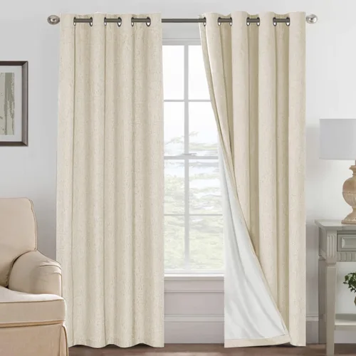 Vista 185 de H.VERSAILTEX Cortinas 100% opacas con aislamiento térmico, texturizadas, de lino, con bloqueo completo de calor y luz, para sala de estar y Negro